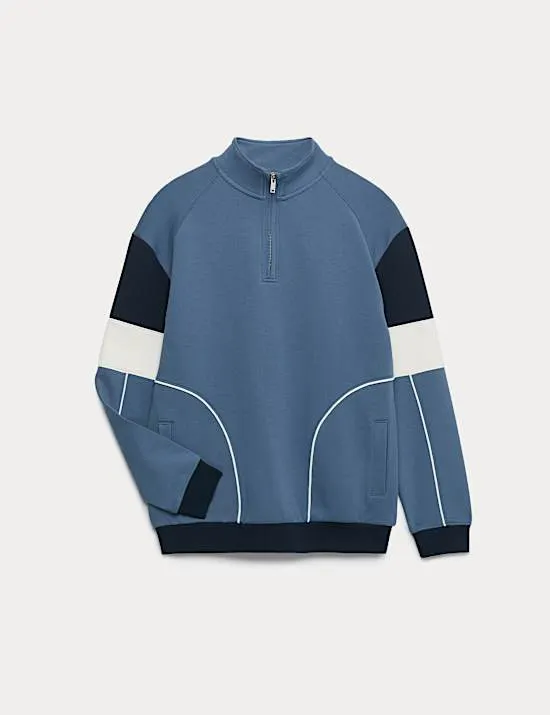 Sweatshirt mit hohem Baumwollanteil, Blockfarben und Reißverschluss (2–16 J.)