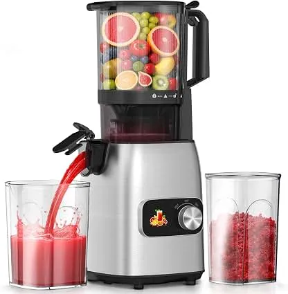 Cold Press Juicer Machines Slow Masticating, Single Auger Juicer for Vegetables & Fruits, Rotary Knob Control, Anti-Clog Reverse Function, Easy Clean Home Juicer Cold Press Juicer Machines Slow Masticating, Single Aug…