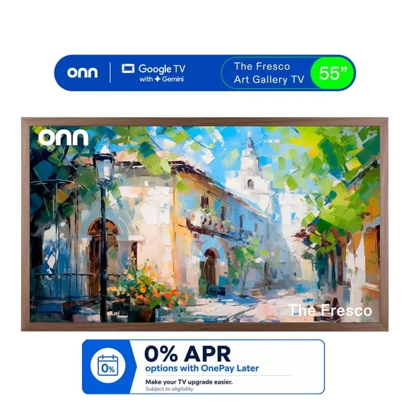 onn 55" The Fresco Art Gallery 4K UHD Google TV with Gemini, Walnut Frame and Mounting Kit $448.00 Was $548.00