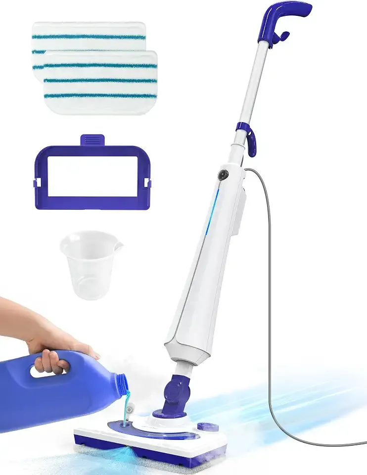 Professional Steam Mop Cleaner, 1300W Floor Steamer with Detergent Chamber | 25S Heat Up, Lightweight Steamer for Cleaning with 2 Washable Pads, Safe for Tiles, Upholstery, Hardwood, Cobalt