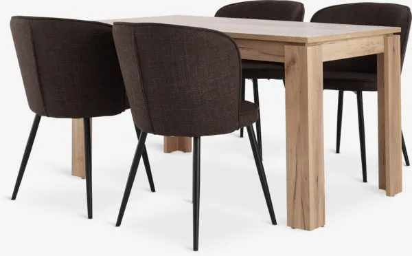 LINTRUP + RISSKOV LINTRUP L140 tafel eiken + 4 RISSKOV stoelen donkerbruin