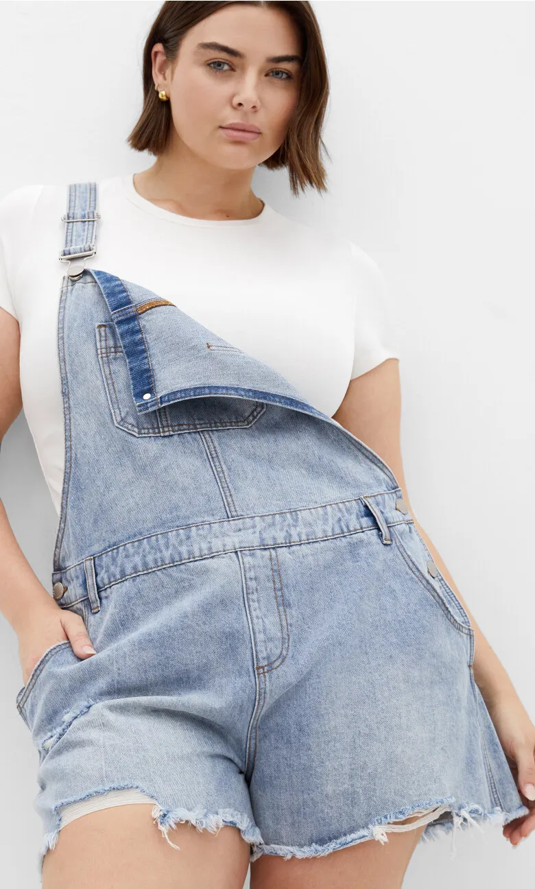Rip Short Denim Overall - light wash