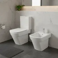 Combo Inodoro largo Hall + Depósito de apoyo 6 L + Bidet de apoyo + Tapa y asiento de resina hueso