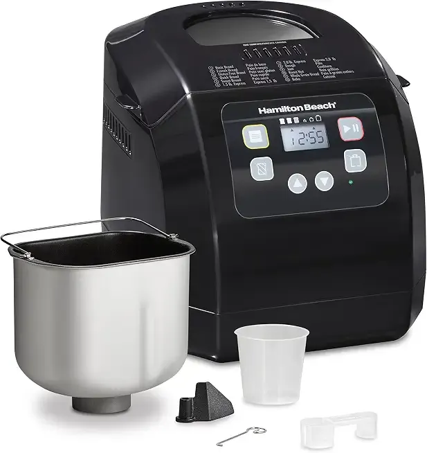 Hamilton Beach Automatic Bread Maker Machine, Digital, Programmable, 12 Settings + Gluten Free, PFAS-Free Nonstick Pan + Kneading Paddle, 2 lb Capacity, Black