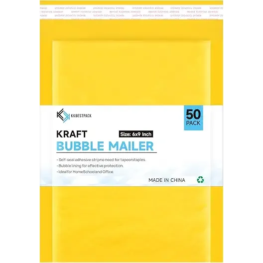 Kraft Paper Bubble Mailers #0, 6x10 Inch Self-Seal Padded Mailing Envelopes, Usable Size 6x9, Pack of 50