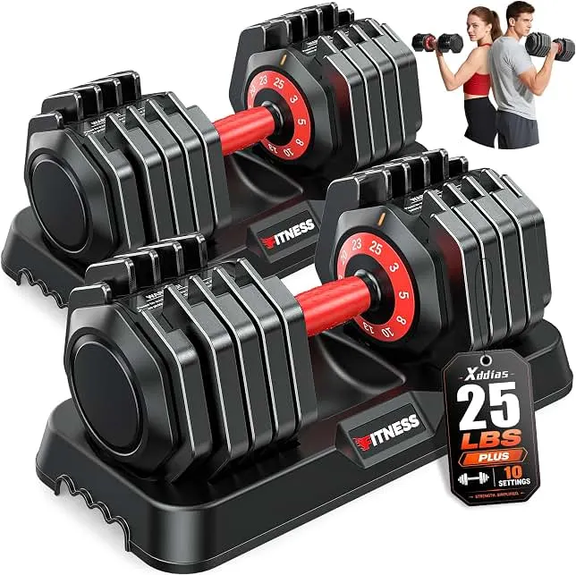 XDDIAS Adjustable Dumbbell Set for Home Gym Strength Training | 25 to 90 lbs, one-hand adjustable, non-slip knurled grip, compact storage, ideal…