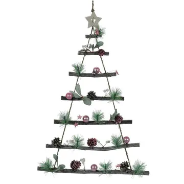 Appendino Natalizio Albero in Legno con Rami Naturali e Decorazioni Rosa h68 cm