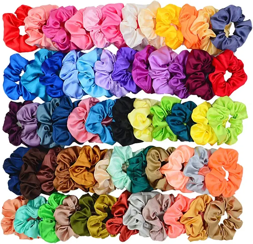 Simnice 60 Colors Silk Large Satin Hair Scrunchies Elastic Hair Bobbles Ponytail Holder Hair Scrunchy Vintage Hair Ties Accessories for Women Girls