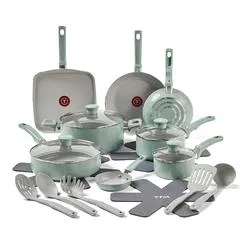 t-fal refresh ceramic, ceramic non stick cookware set 20 piece, oven broiler safe 35...