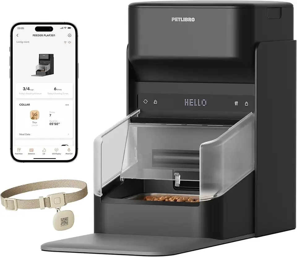 PETLIBRO RFID Automatic Cat Feeder, Collar Sensor for Personalized Meals, Cats Recognition, Diet Tracking and Anti-Stealing for Multi-Pets Homes and Different Diets, Wi-Fi Programmable Food Dispenser