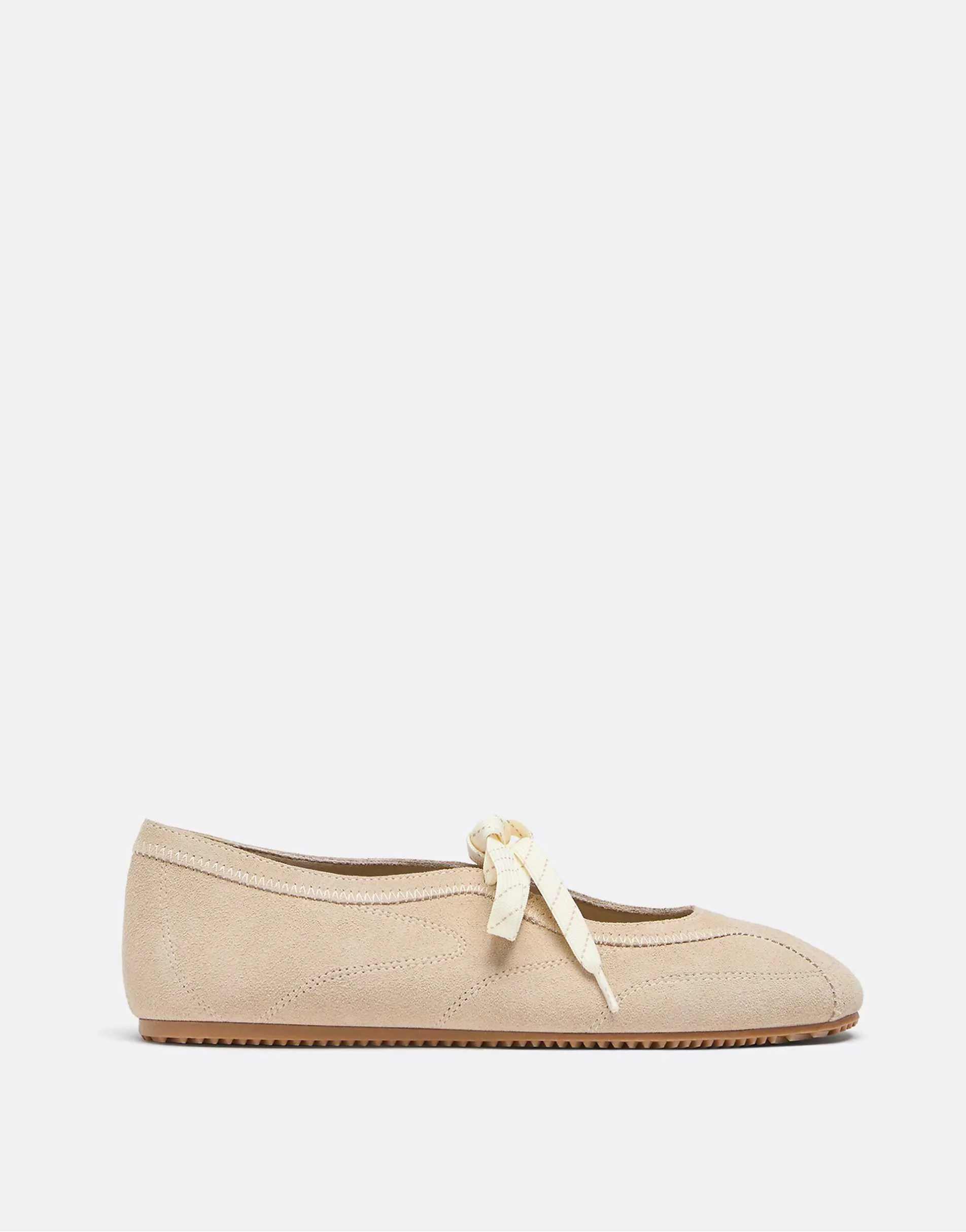 Stradivarius Leather bow sneakerinas in beige