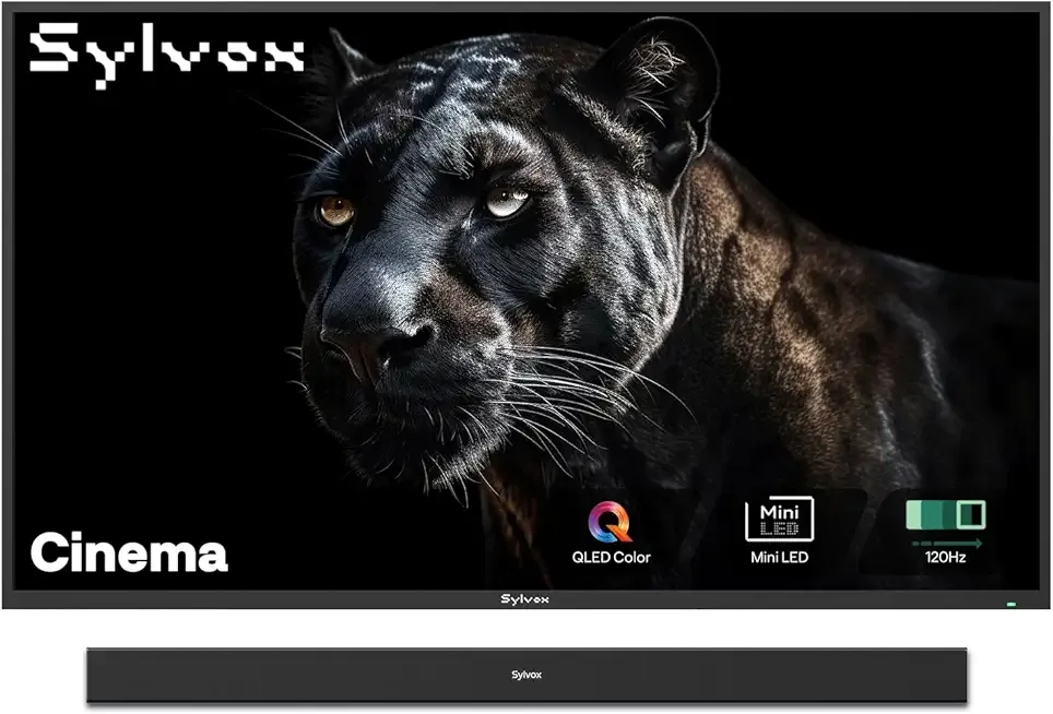 SYLVOX 75 inch Outdoor Mini-LED QLED TV with Soundbar, 4K UHD, 2000 Nits Full Sun, Anti-Glare Screen, 120Hz, IP56 Waterproof, Dual 30W Dolby Atmos Speaks (Cinema/2025)