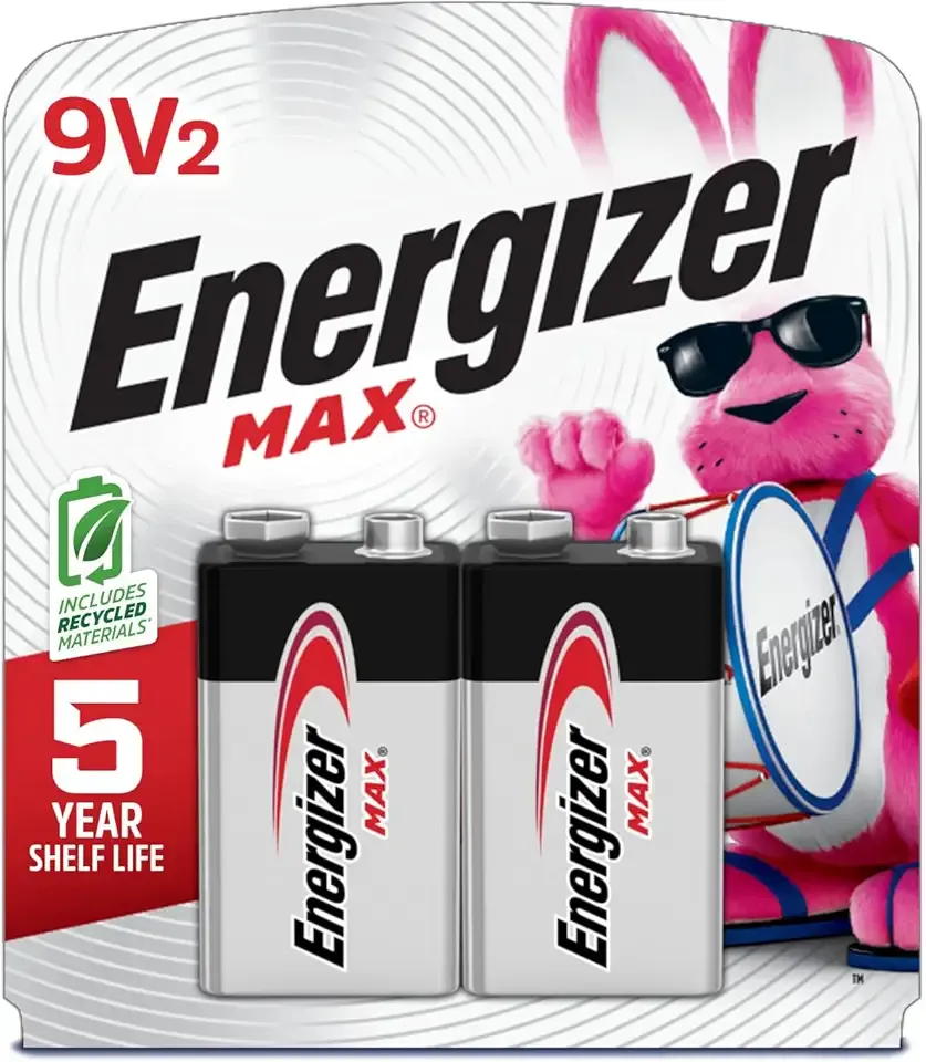 Energizer MAX 9V Batteries (2 Pack), 9 Volt Alkaline Batteries - Packaging May Vary