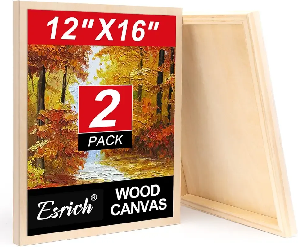 ESRICH 12x16 Inch Wood Panels for Painting, 2 Pack Craft Wood Canvas Boards, Blank Unfinished Wooden Art Board for DIY Art Creations Such as Painting, Acrylic Pouring, Resin, Burning, Collage, etc.