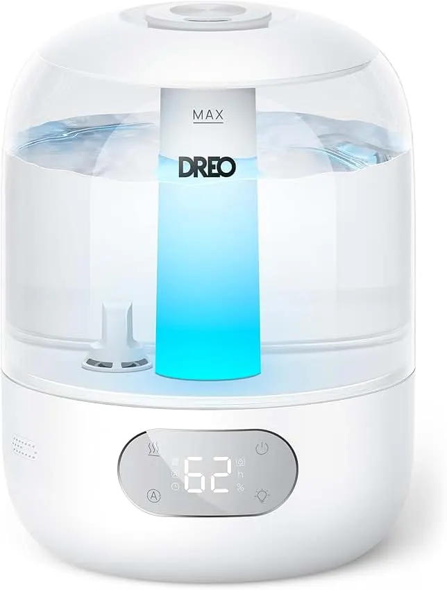 Dreo Humidifiers for Bedroom, 3L Top Fill 30H & 26dB Quiet Runtime for Large Room, Cool Mist Ultrasonic Humidifier with Humidity Sensor, Night Light for Home, Baby, Nursery, Plants, New Edition
