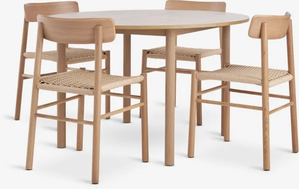 ALSTED + ISLEV ALSTED Ø120 tafel naturel eik +4 ISLEV z/armleuning eik