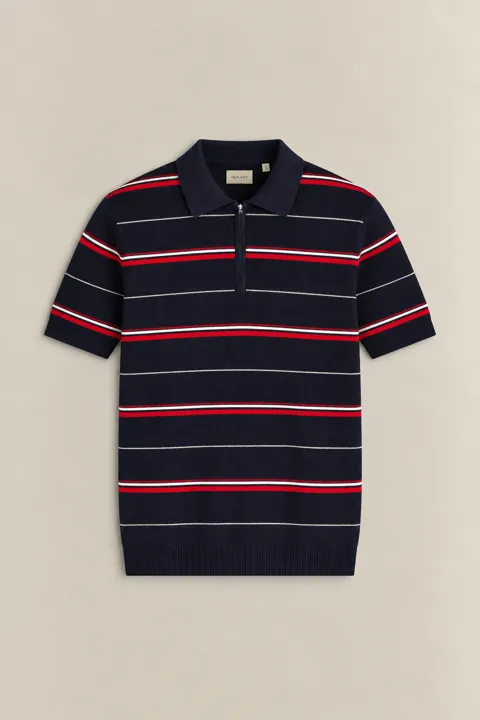 Stripet Zip Polo Genser