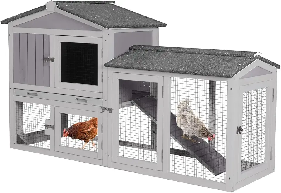 MEDEHOO Chicken Coop Outdoor, Wooden Chicken House with Leakproof Tray and Waterproof Roof, Small Chicken Coops for 2 Chickens, Duck House, Rabbit Hutch