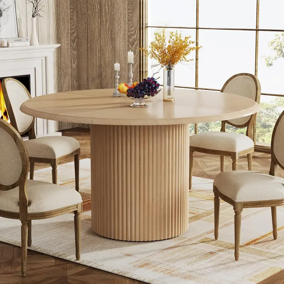 Tribesigns 47" Round Dining Table for 4, Farmhouse Kitchen Table with Metal Base, Modern Small Dinner Table for Dining Room,Kitchen (Chairs Not Included)