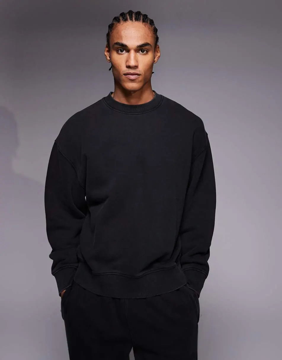 4505 Icon Rest Day heavyweight 440gsm cotton oversized boxy sweatshirt in washed black