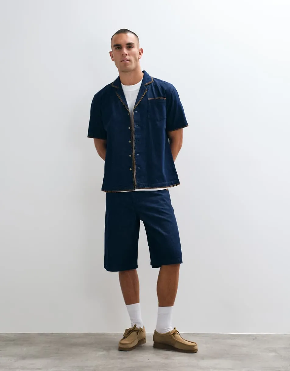 BLKVIS script denim patterned shorts co-ord in blue