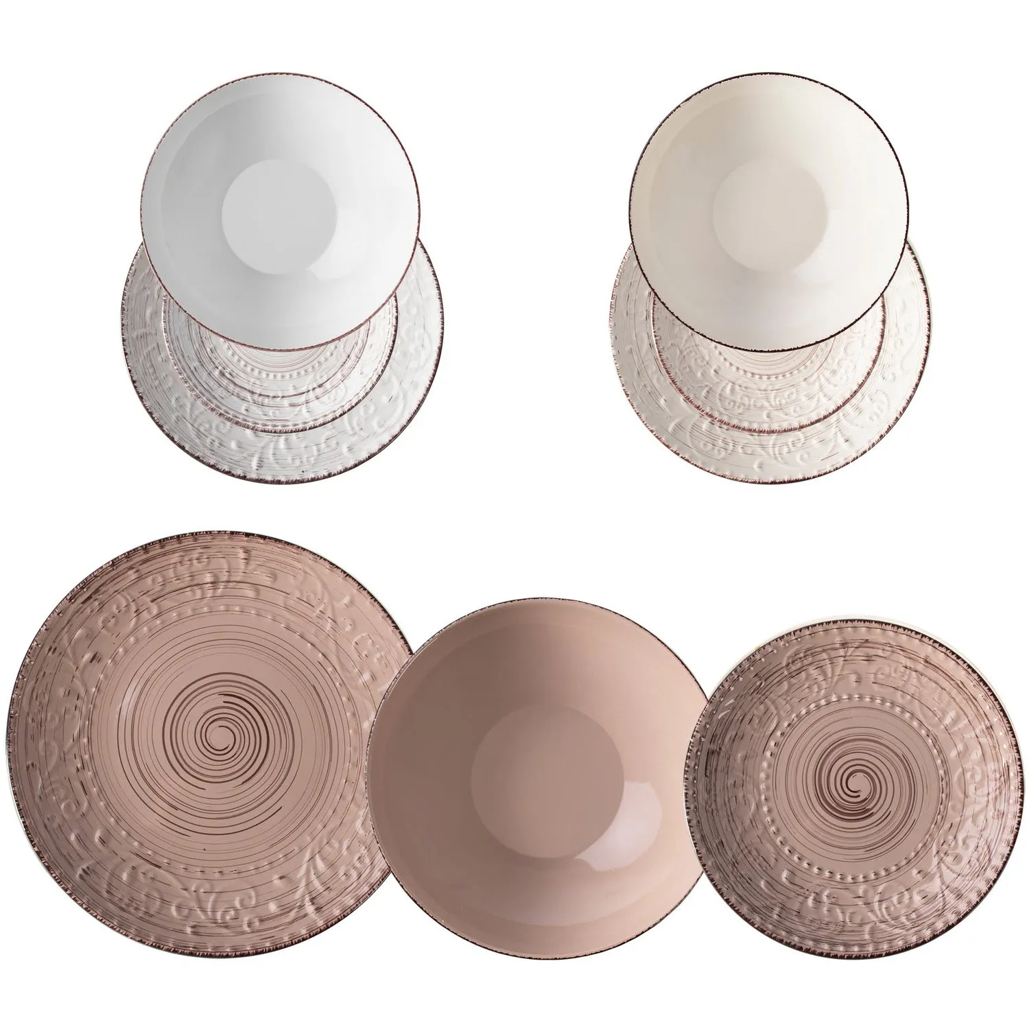 Servizio di piatti in stoneware Terra d'Ombra Embossed Pad 18 pezzi
