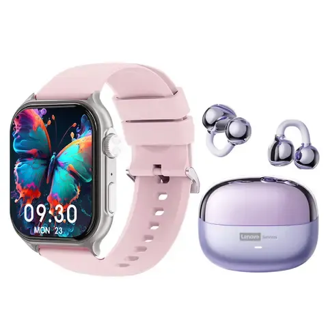 LE06 Audífonos-Morado y F101 P Reloj inteligente