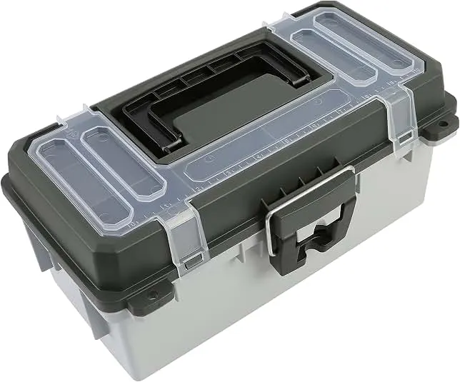 Sheffield 12670 13" Made in USA Tackle Box w/Lift Out Tray & Deep Storage | 8 Compartments, Embossed 10” Ruler on Lid, 2 Locking Options, Works as Toolbox or Craft Organizers, Water Resistant