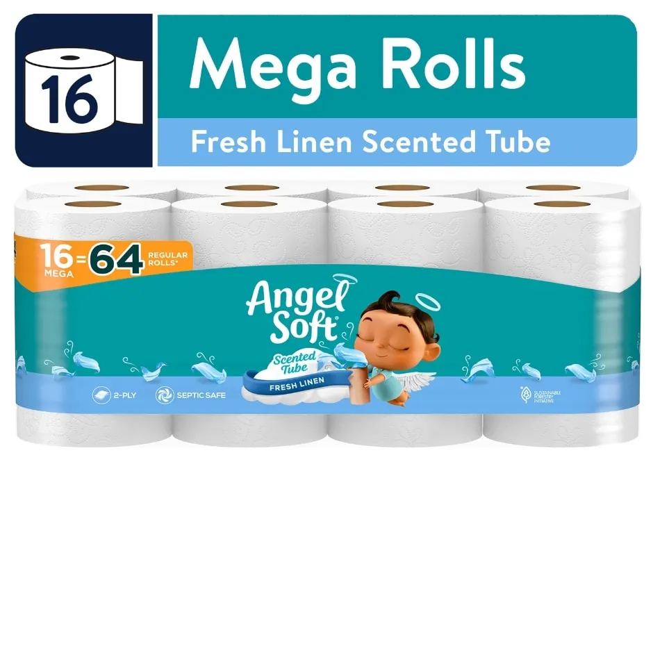 Angel Soft Toilet Paper With Fresh Linen Scented Tube, 16 Mega Rolls