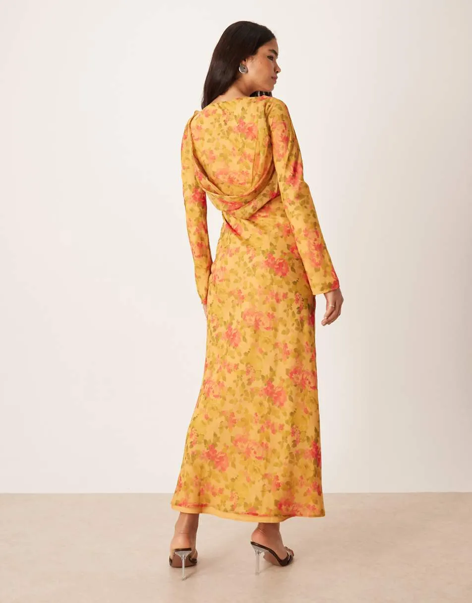 ASOS DESIGN cowl back maxi dress in yellow floral print
