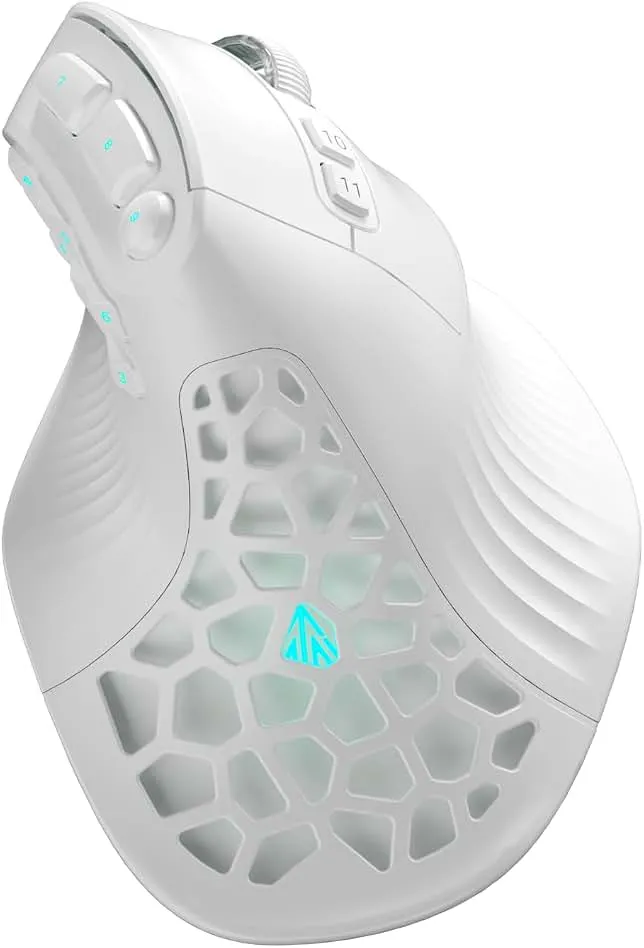 SOLAKAKA E9 Vertical MMO Gaming Mouse 10 Side Buttons,White | 24800 DPI,45° Vertical Grip,Tri-Mode 2.4G/BT/USB-C,RGB,Web Driver,Programmable Macros for PC/Mac