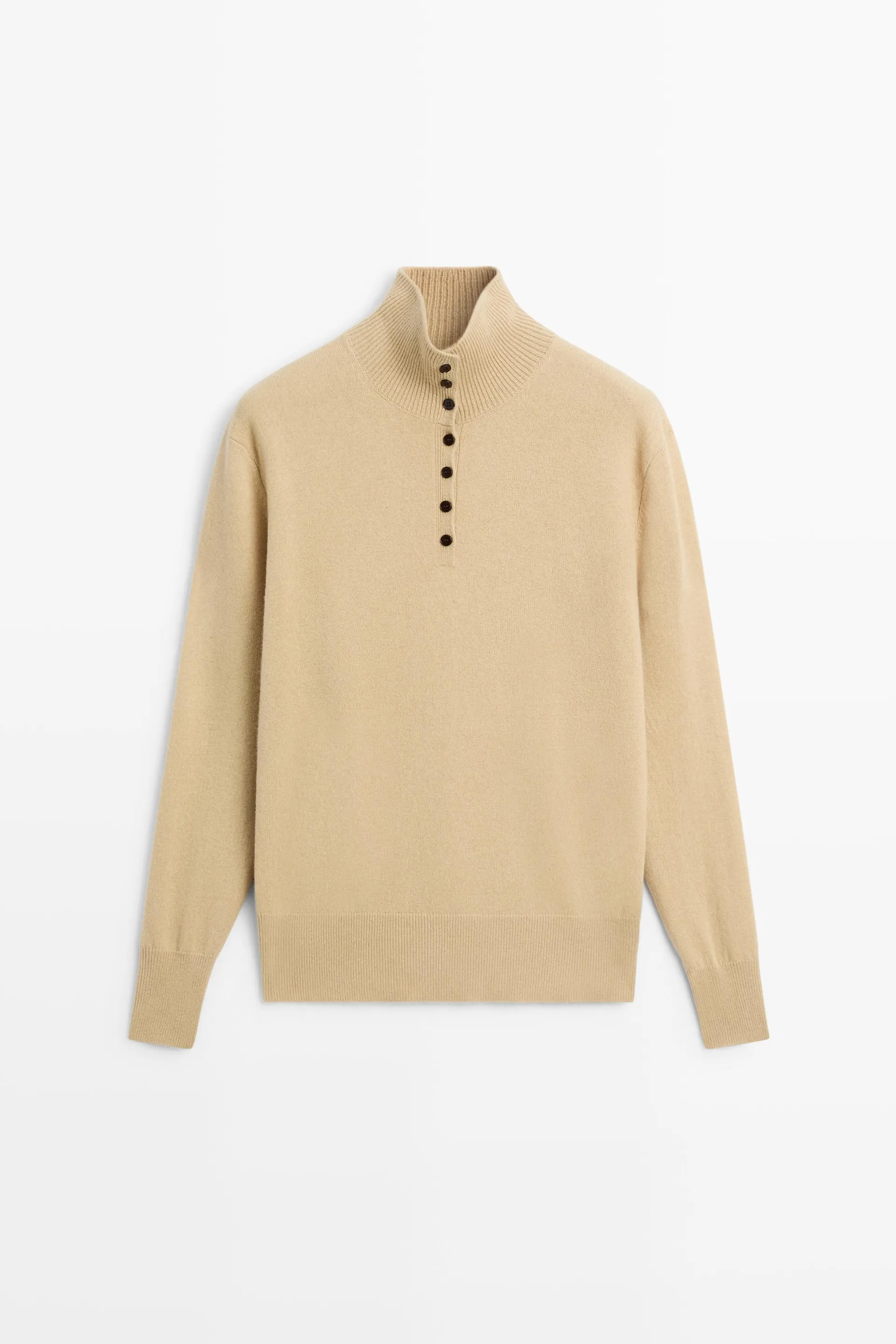 High neck knit sweater with button detail