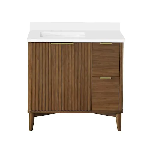 Gabi 36 inch W Single Sink Bath Vanity in Warm Walnut with White Top