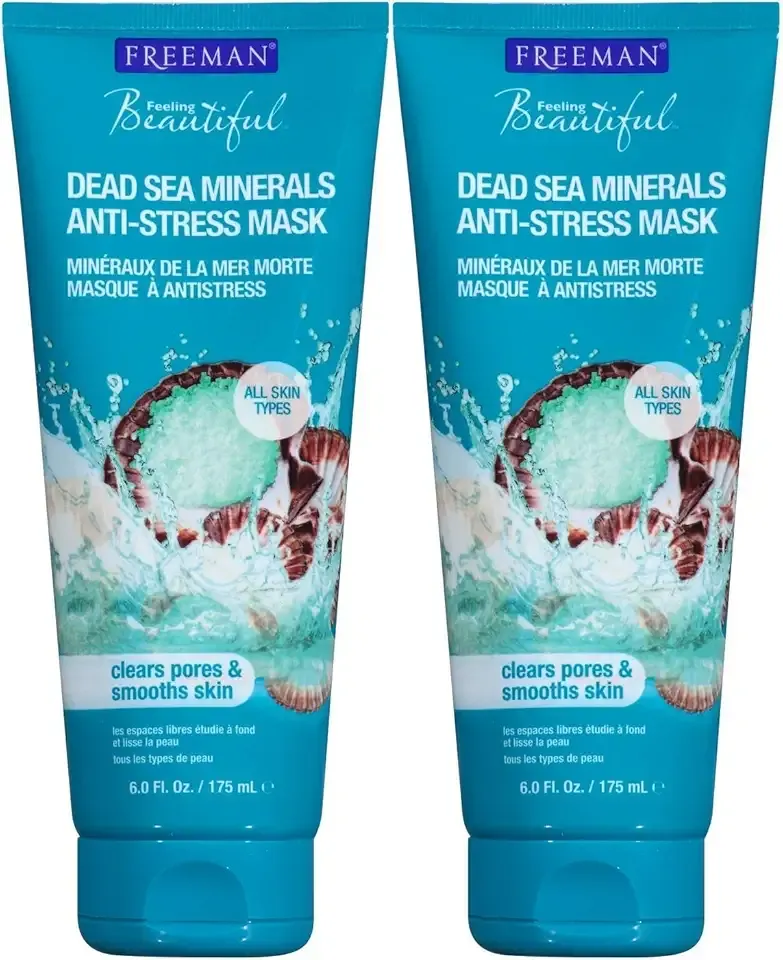 Freeman Anti-Stress Clay Facial Mask with Dead Sea Minerals, Balancing and Clearing Beauty Face Mask, 6 oz, 2 Pack