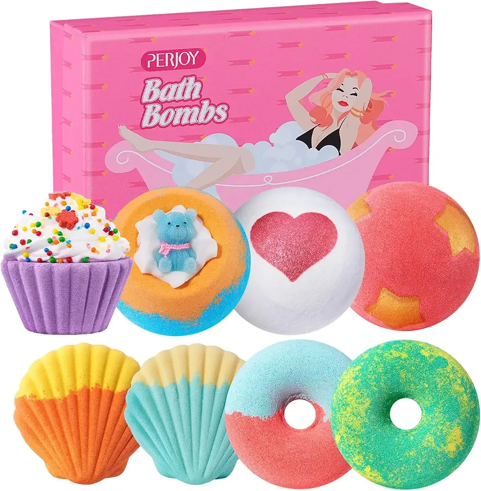 Bath Bombs for Girls Kids & Women, 8pcs Organic Bath Bombs, Bubble Bath Self Care Valentines Birthday Christmas for Kids Girls, Mothers Day Gifts for Wife, Mom, Women & Her