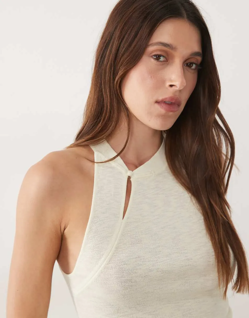 Mango knitted button detail sleeveless top in ecru