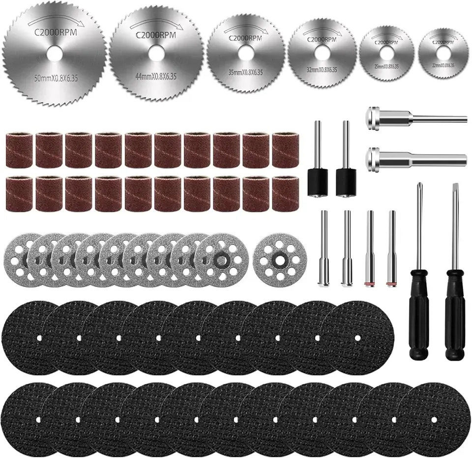 66Pcs Cutting Wheel Set for Dremel Rotary Tool 20Pcs Resin Cutting Discs 6Pcs HSS Circular Saw Blades 10Pcs 545 22mm Diamond Cutting Wheels 20Pcs Sanding Drum 8Pcs Shank and 2Pcs Screwdrivers