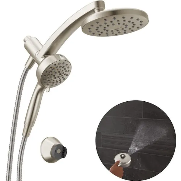 Delta PivotPro ProClean 3-​in-​1 6-​Spray Wall Mount Dual Fixed and Handheld Shower Head 1.​75 GPM in Spotshield Brushed Nickel