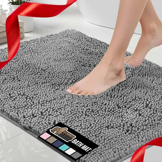 GORILLA GRIP Bath Rug Mat, Thick Soft Absorbent Chenille, Quick Dry Microfiber Mats, Rubber Backing Washable Shower Floor Rugs, US Designed Bathroom Bathmat Home Decor Accessories, 24x17, Grey