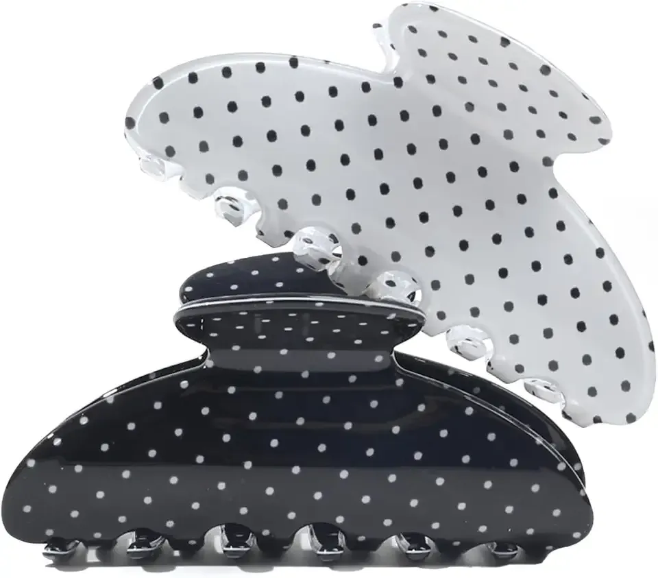 2 Acetate Hair Claw Clip for Women, 3.8-Inch Black and White Polka Dot Big Hair Clips Strong Hold No Slip Claw Clips for Thick or Thin Hair