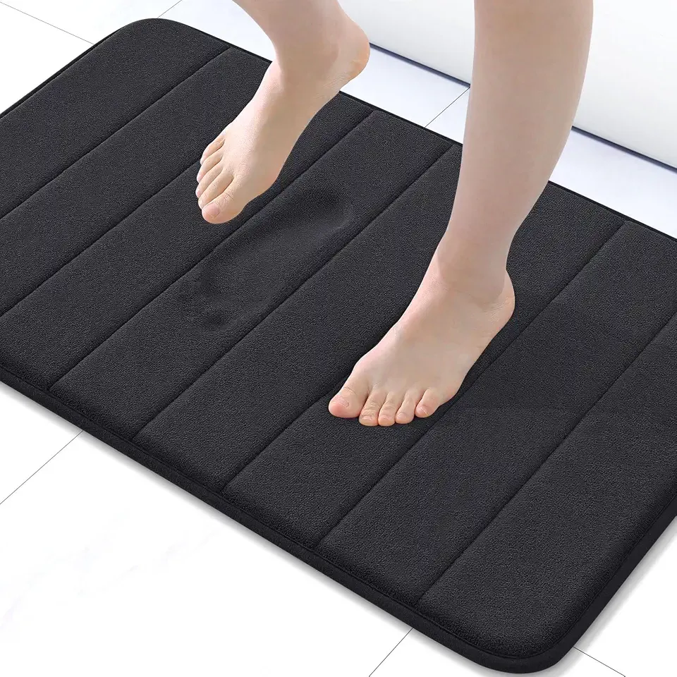 Buganda Memory Foam Bath Mat, 30" x 20", Ultra Soft Bathroom Rugs, Water Absorbent and Machine Washable Bath Rug for Bathroom, Shower, and Tub, Black