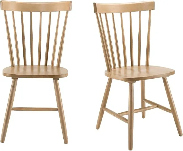 Bush Home Dining Chairs - Set of 2, Transitional Decor, High Back Spindle Design, Windsor Collection, Light Brown