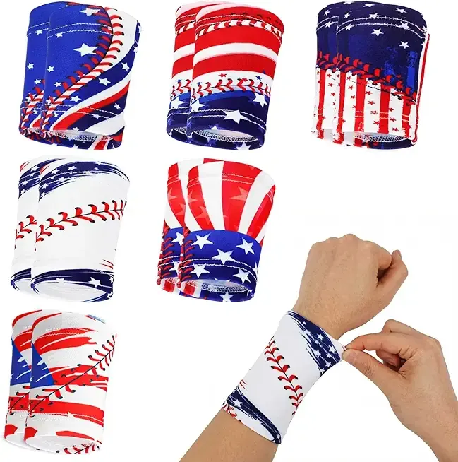 Teyva Daily 6 Pairs Baseball Wristband with American Flag Non Slip Wristband Patriotic Arm Wrist Bands USA Absorbent Sport Sweat Band for Men Women Football Basketball Baseball Tennis Running Gym