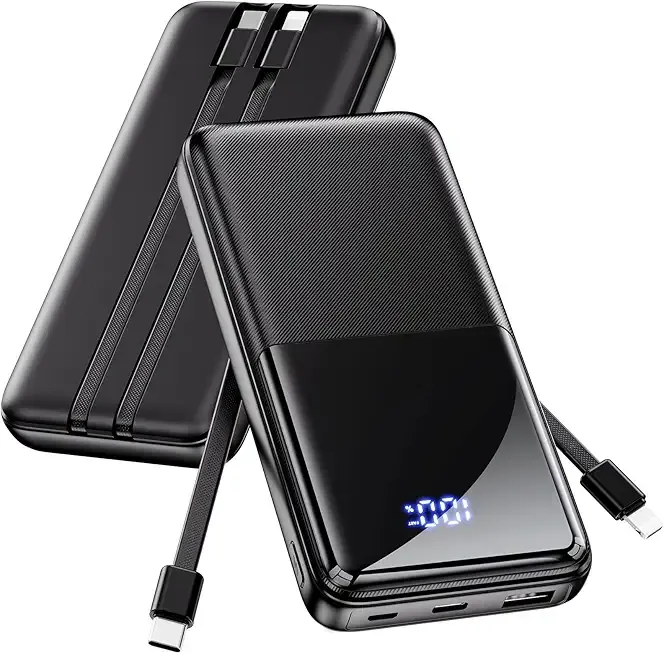 Portable Charger Power Bank - 15000mAh Battery Pack 22.5W Fast Charging Built-in Cable, Portable Phone Charger for iPhone All Models Samsung Android, Airline Friendly Camping Travel Essentials, 1 Pack