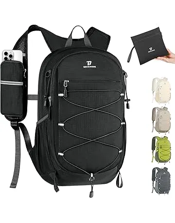 BECOJADDE Hiking Backpack 15L Small Backpack Packable Day pack Water Resistant Lightweight Travel Backpack for Women Men with Shoulder Strap Pockets for Hiking Camping Outdoor, Black