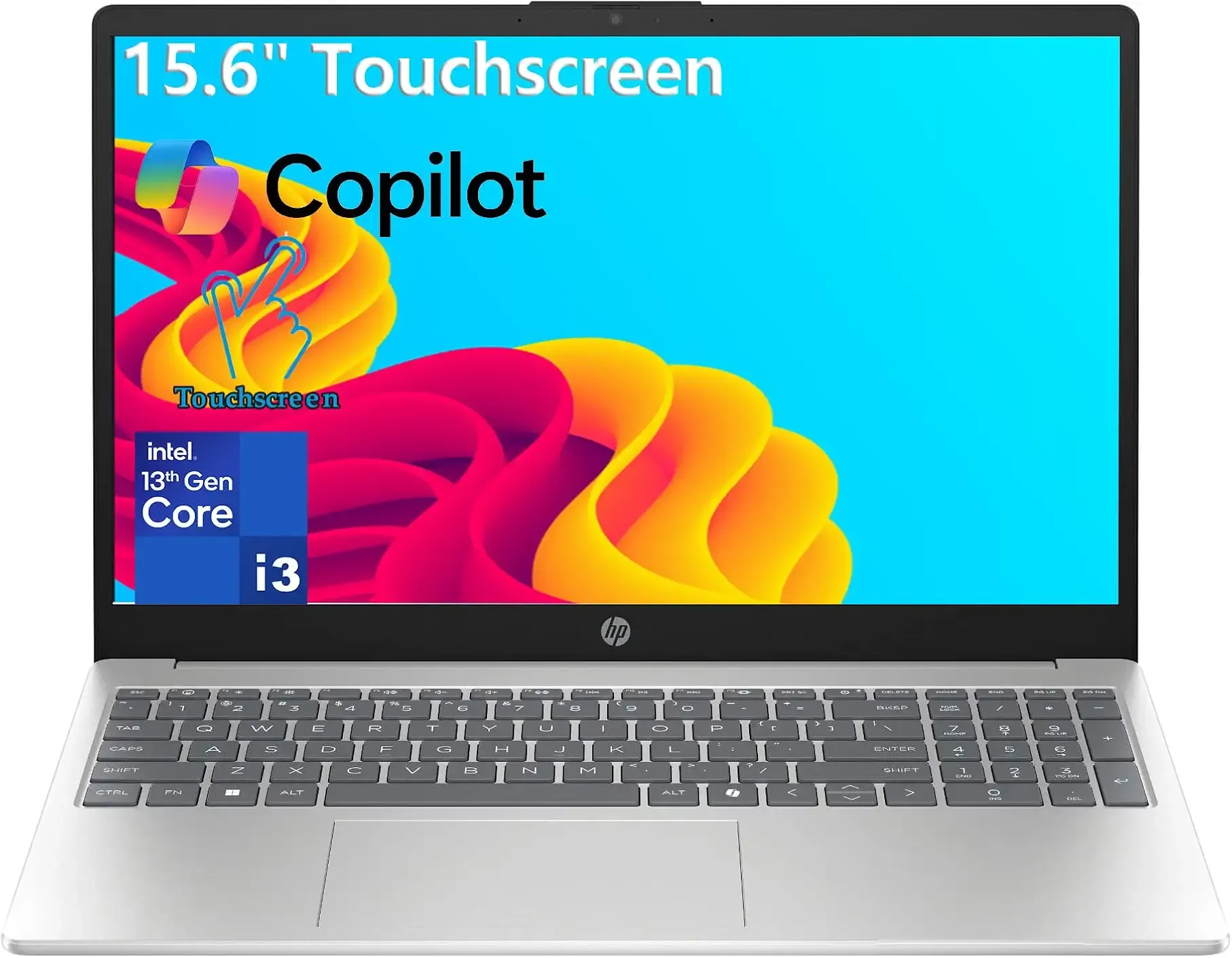 HP Touchscreen Laptop Computer for Student School and Home Study, Lifetime Office 365, Intel i3-1315U, 8GB RAM, 256GB SSD, 500GB External HDD, Fast Charging, Copilot AI, Windows 11 Home, Silver
