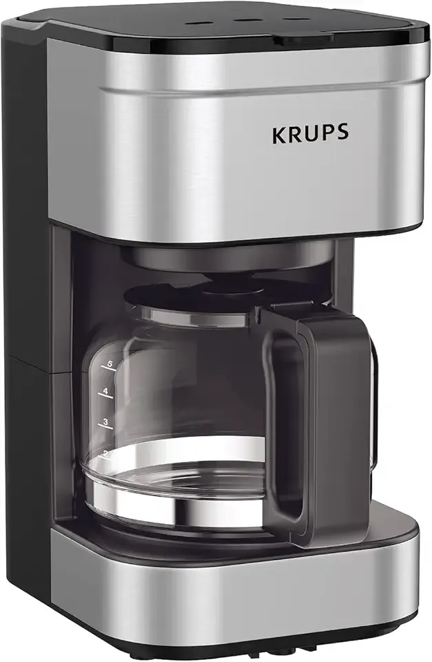 KRUPS Simply Brew Compact 5 Cup Coffee Maker: Stainless Steel Design, Pause & Brew, Keep Warm, Reusable Filter, Drip-Free Carafe
