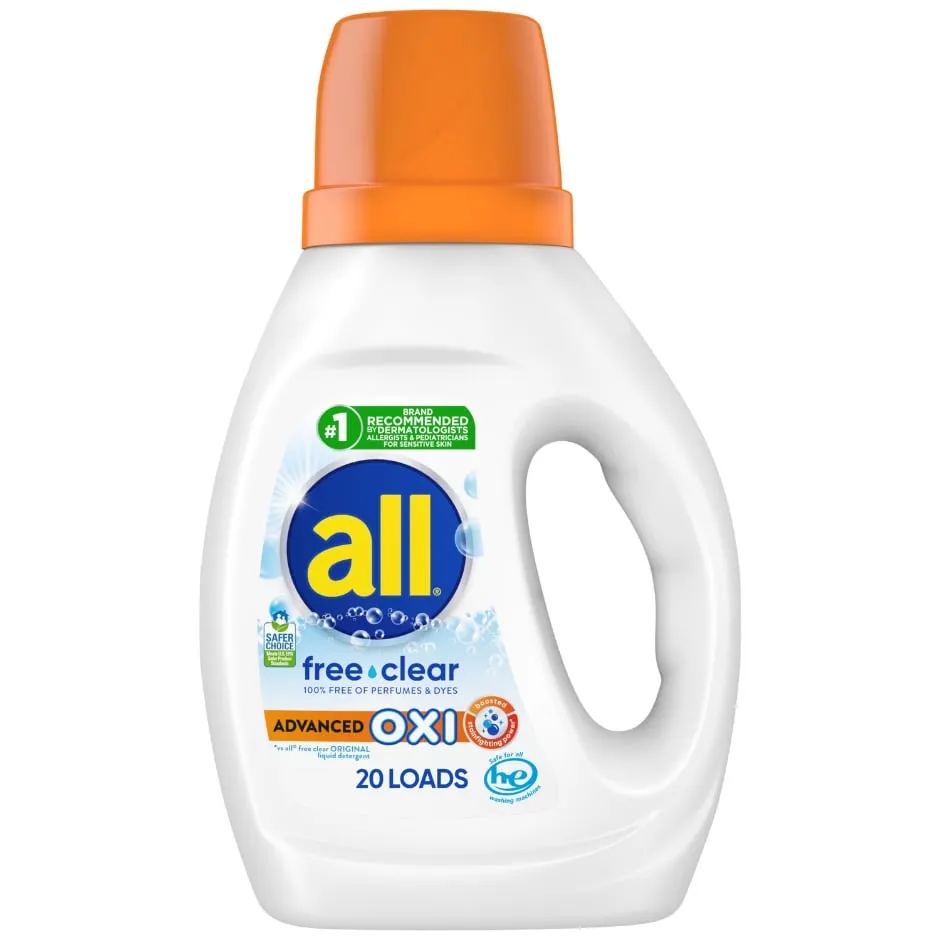 All Liquid Laundry Detergent, Free Clear, OXI, 30 Ounce, 20 Loads