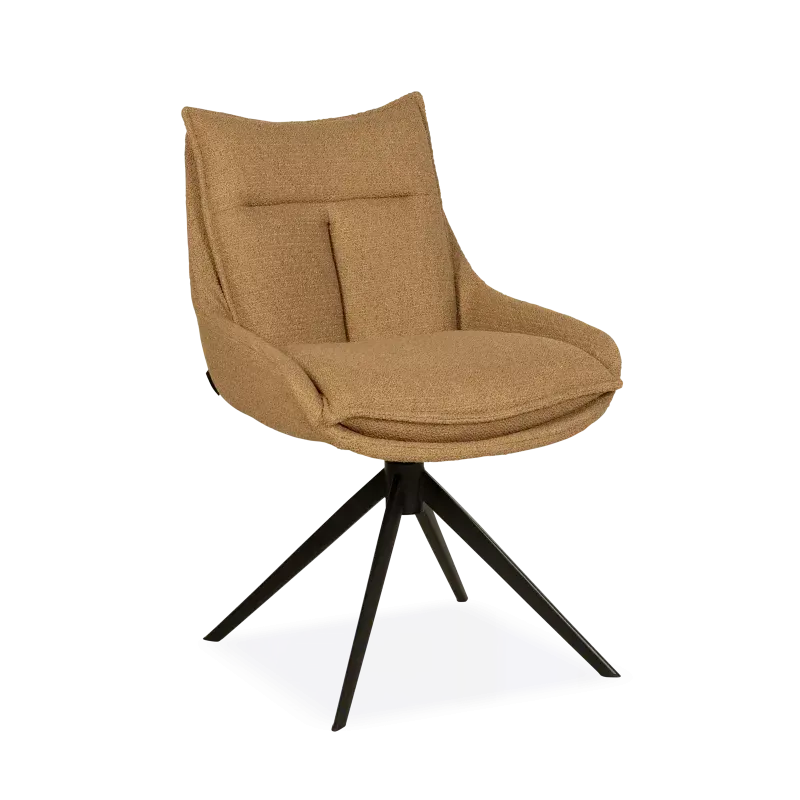 Eetkamerstoel Kenzo - draaibaar - stof Rhythm Caramel - pocketvering - poot zwart