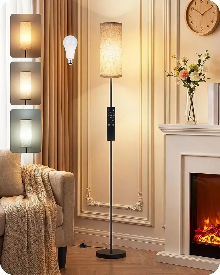 64.4” Dimmable Floor Lamp for Living Room with Remote and Foot Switch, Modern Standing Tall Lamp, Corner Floor Lamp for Bedroom, 10W 900LM LED Bulb Included, 3000K-6500K, Beige, FCC Listed E06LD05W1